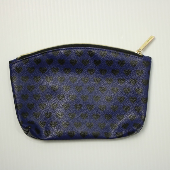 ipsy Handbags - Ipsy Blue Black Hearts Pattern Mini Cosmetic Makeup Bag